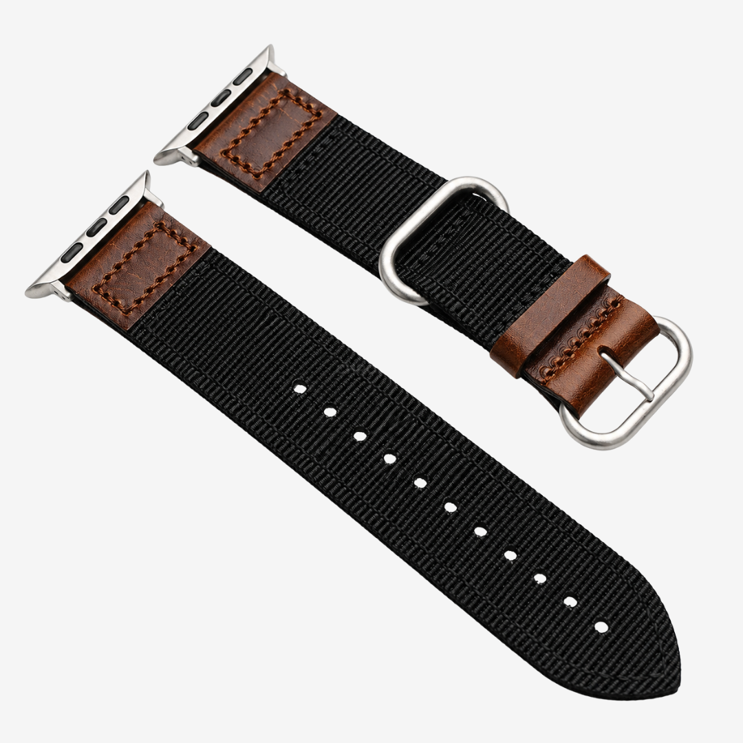 Handmade Nylon Leather Band For Apple Watch - Black-Silver / 49mm/46mm/45mm/44mm - Watch Band