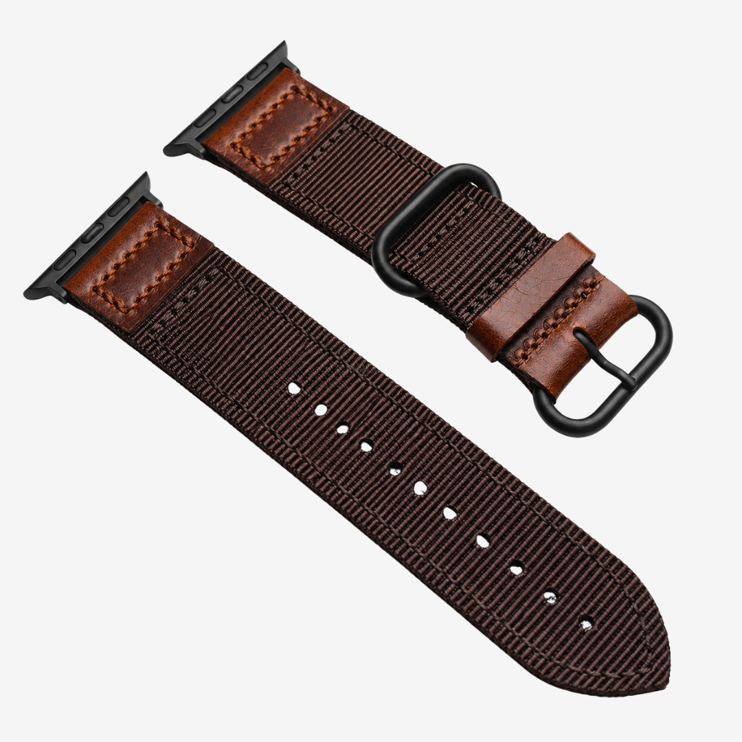 Handmade Nylon Leather Band For Apple Watch - Brown-Black / 49mm/46mm/45mm/44mm - Watch Band