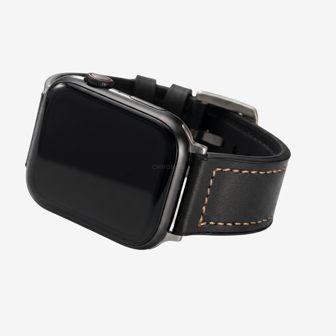 Leather Silicone Apple Watch Band - Black / 44mm/45mm/46mm/49mm - Watch Band