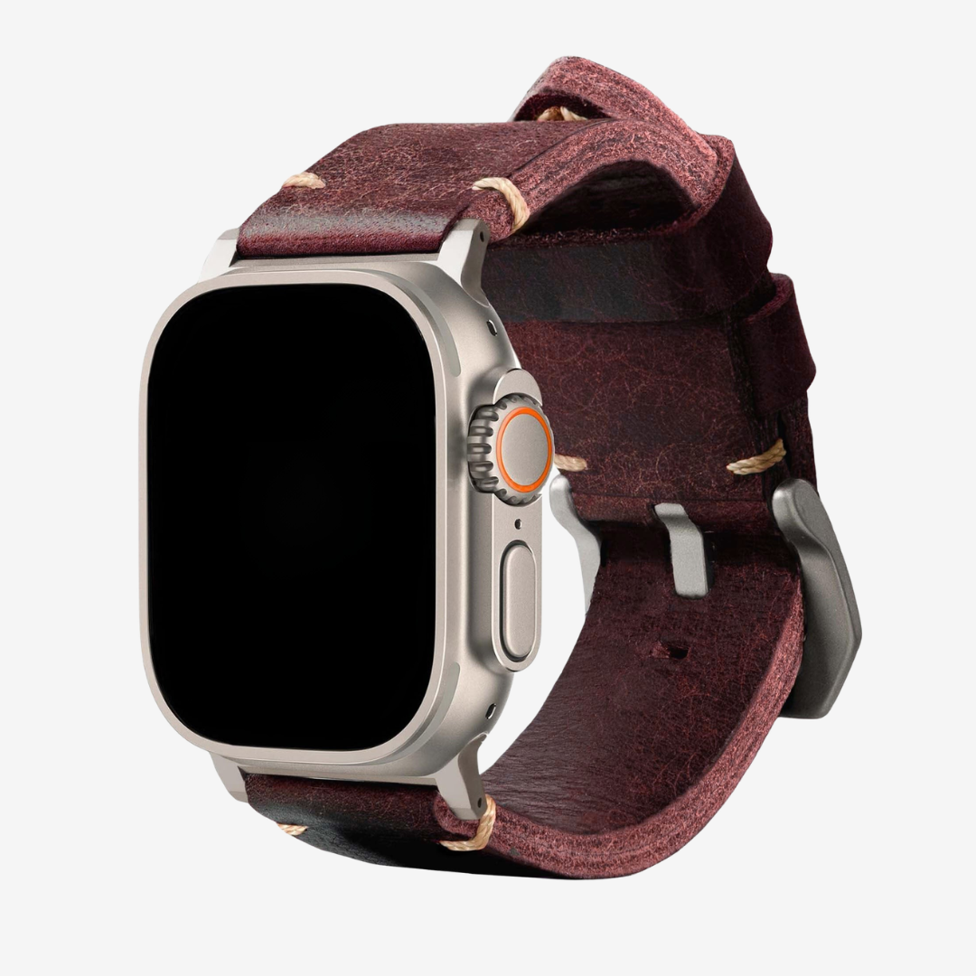 Leather Strap R01 - Burgundy Red / Natural Titanium / 40mm / 41mm / 42mm - Watch Band