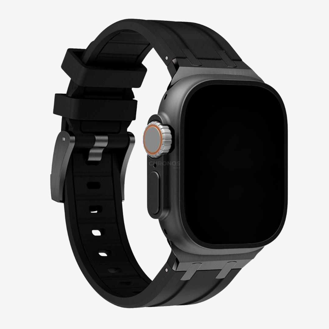 Luxury AP Mod Silicone Band For Apple Watch - Black-Black / 44mm/45mm/46mm/49mm - Watch Band