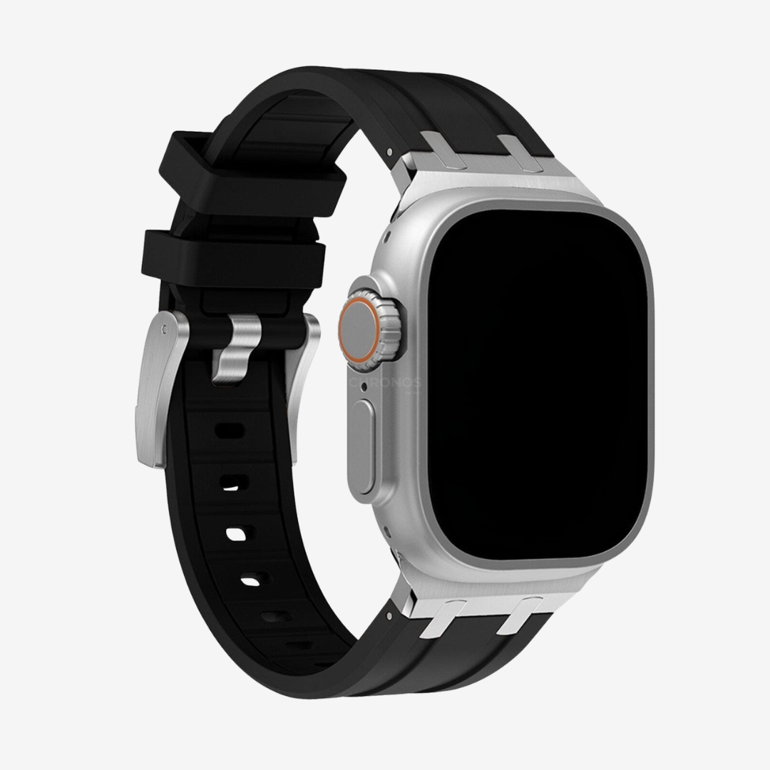 Luxury AP Mod Silicone Band For Apple Watch - Black-Silver / 44mm/45mm/46mm/49mm - Watch Band
