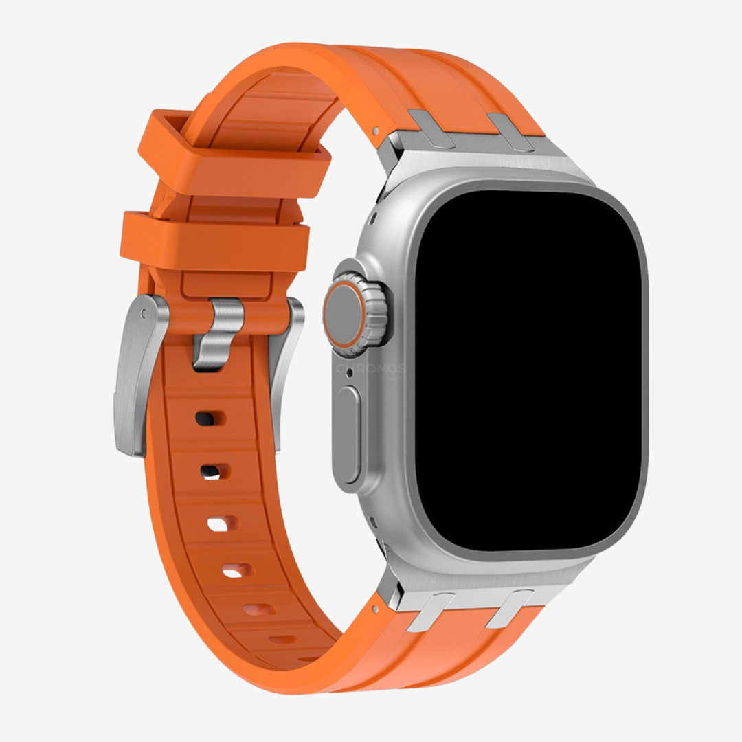 Luxury AP Mod Silicone Band For Apple Watch - Orange-Silver / 44mm/45mm/46mm/49mm - Watch Band