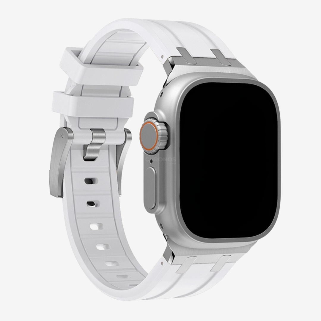 Luxury AP Mod Silicone Band For Apple Watch - White-Silver / 44mm/45mm/46mm/49mm - Watch Band