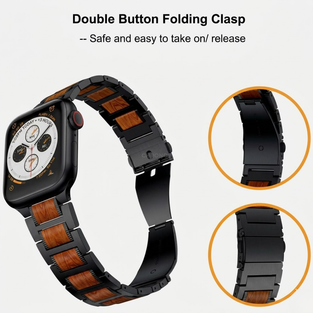 Natural Red Sandalwood & Metal Watch Band - Watch Band