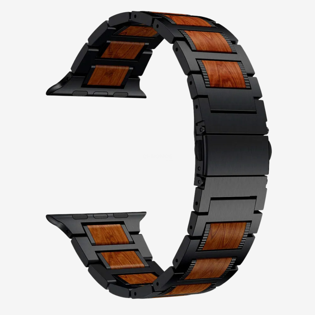 Natural Red Sandalwood & Metal Watch Band - Watch Band