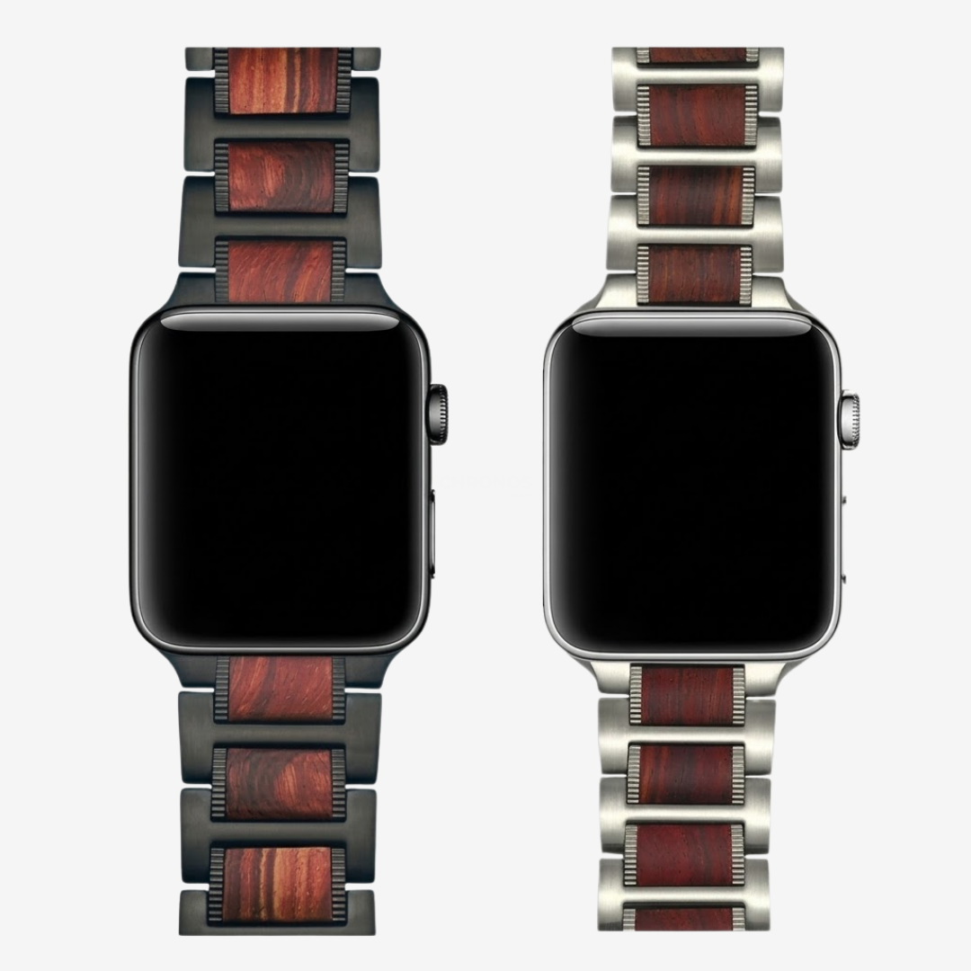 Natural Red Sandalwood & Metal Watch Band - Watch Band