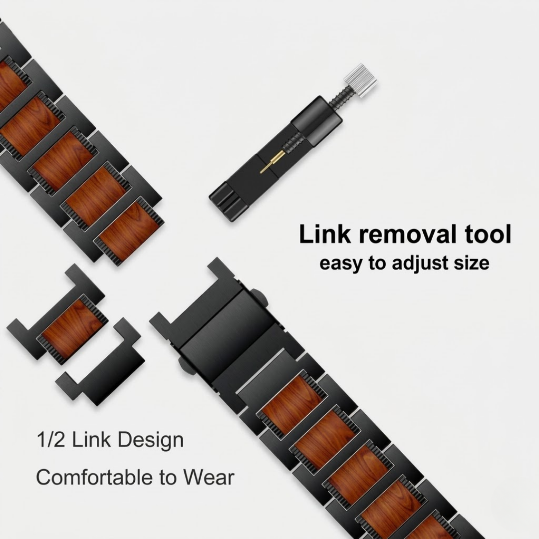 Natural Red Sandalwood & Metal Watch Band - Watch Band