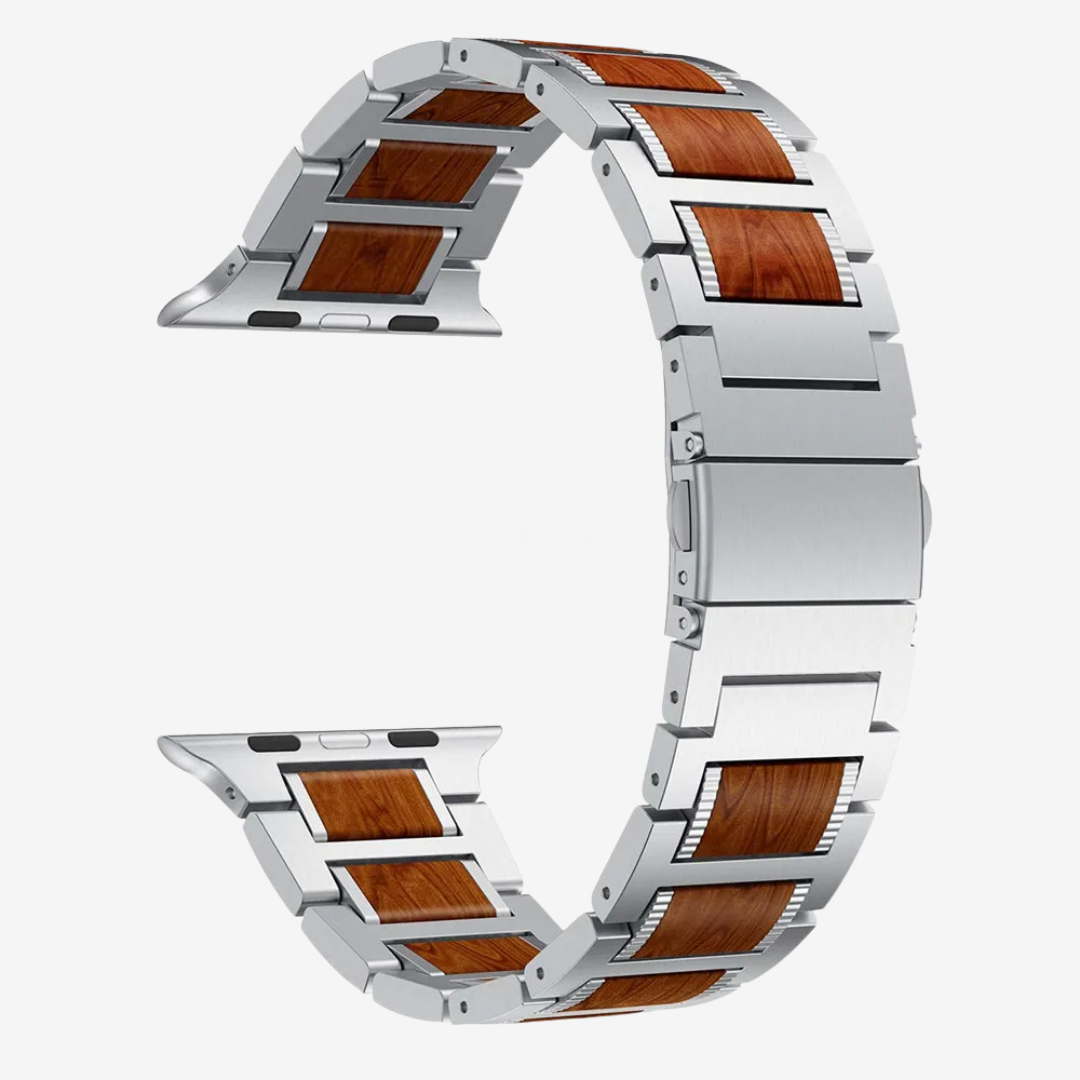 Natural Red Sandalwood & Metal Watch Band - Watch Band