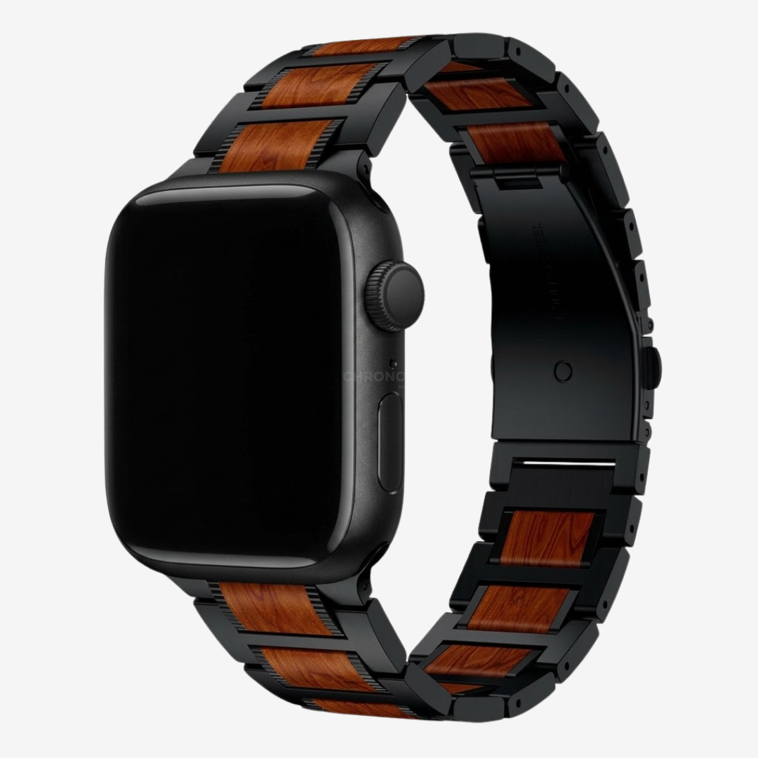 Natural Red Sandalwood & Metal Watch Band - Watch Band