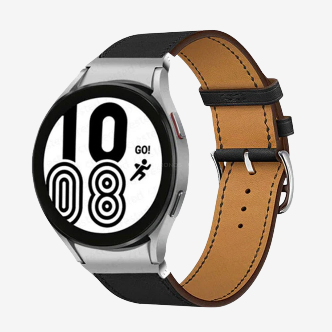 Samsung Watch Band - 20Mm (Cuir Véritable) - Black Silver - Watch Band
