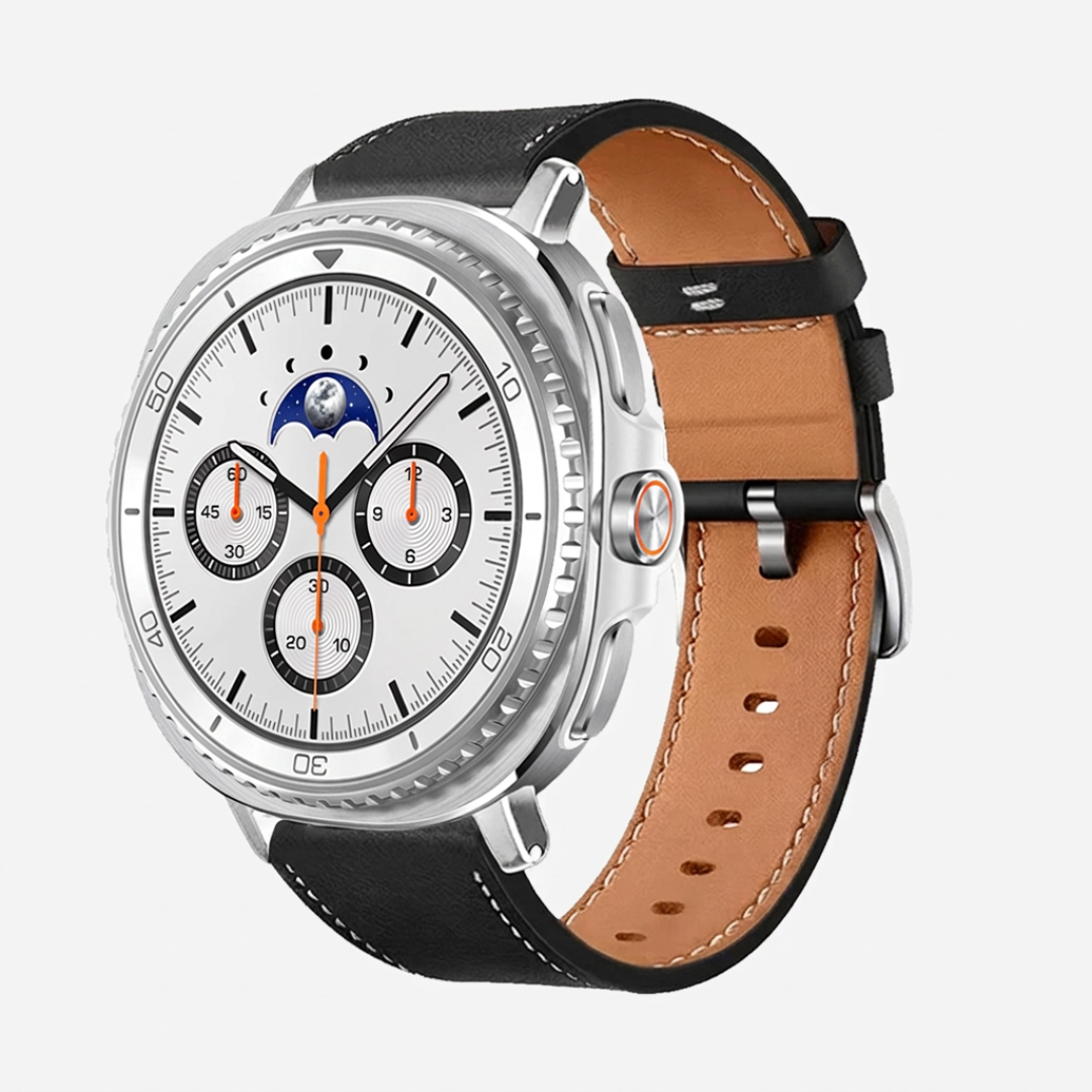 Samsung Watch Band - Galaxy Watch 8 (Genuine leather) - Black / Silver - Watch Band