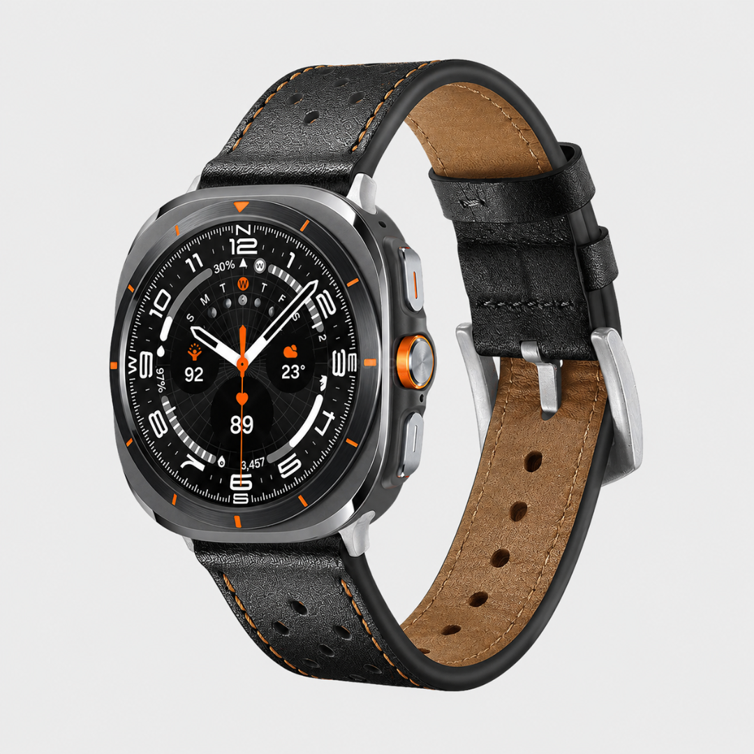 Samsung Watch Band - Ultra Sporty Leather - Black / Silver - Watch Band