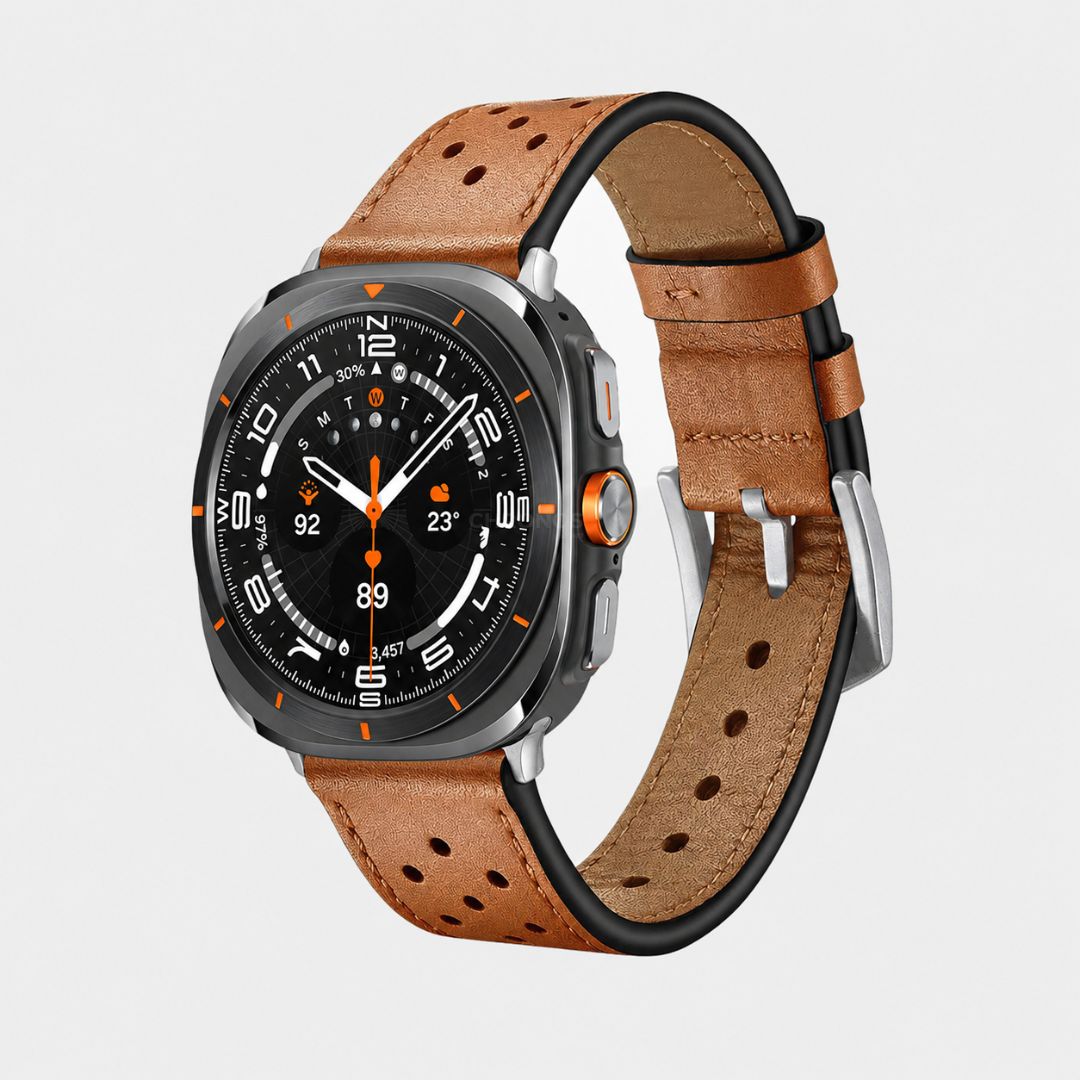 Samsung Watch Band - Ultra Sporty Leather - Brown / Silver - Watch Band