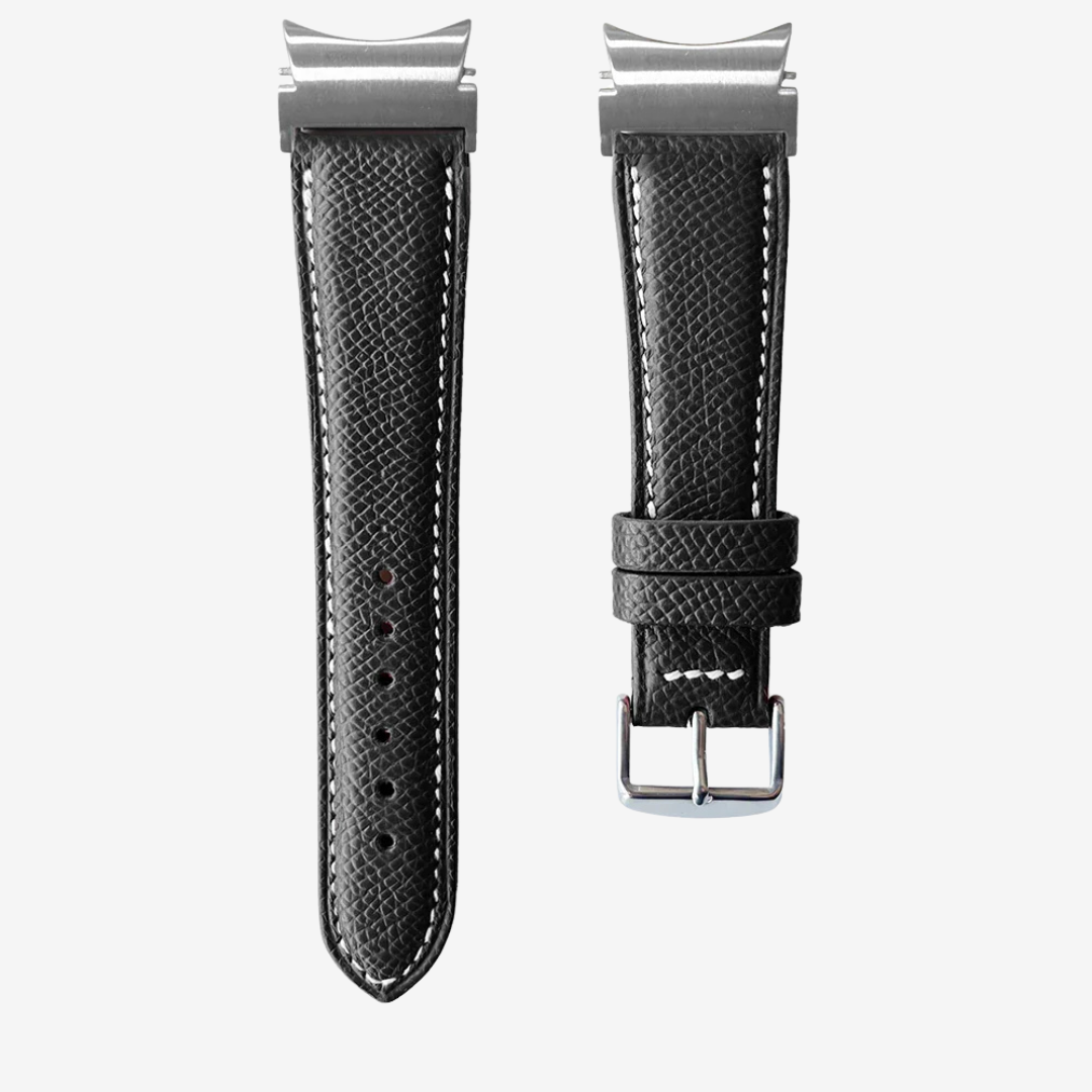 Le Chromatique - Bracelet Samsung 20Mm (Cuir Véritable Grainé) - Black / Money - Watch Band