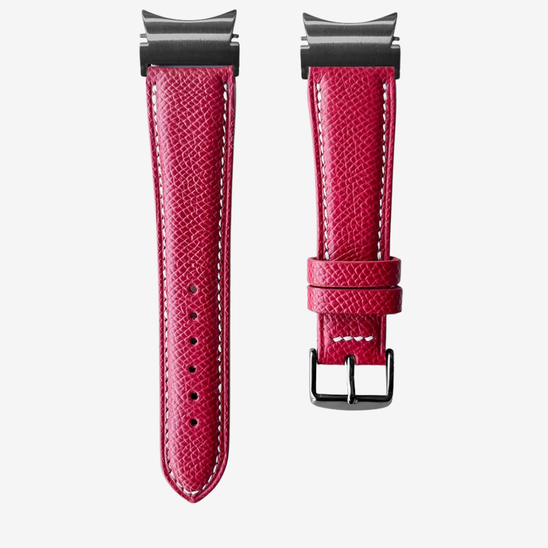 Le Chromatique - Bracelet Samsung 20Mm (Cuir Véritable Grainé) - Carmine Red / Black - Watch Band