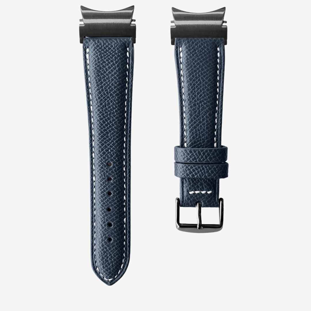 Le Chromatique - Bracelet Samsung 20Mm (Cuir Véritable Grainé) - Dark Midnight Blue / Black - Watch Band