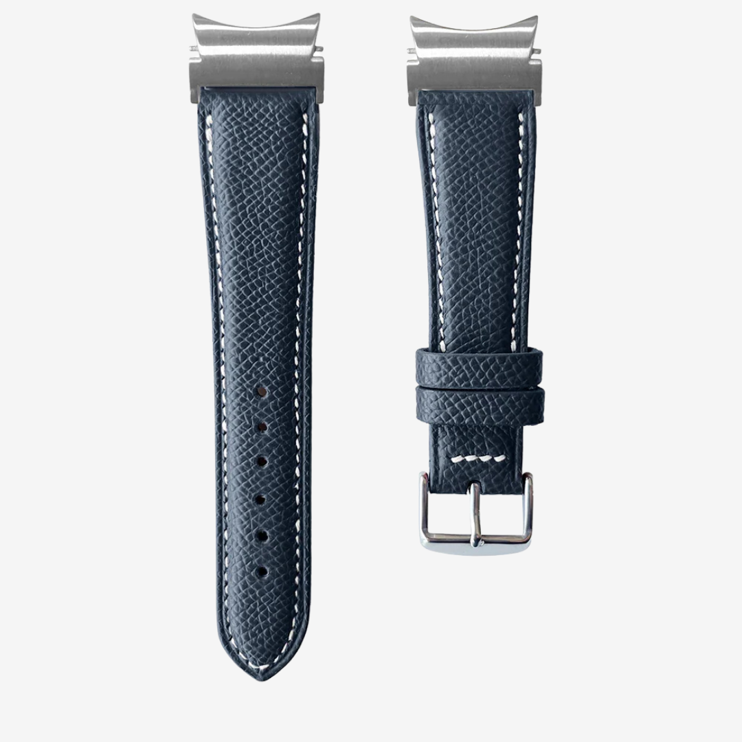 Le Chromatique - Bracelet Samsung 20Mm (Cuir Véritable Grainé) - Dark Midnight Blue / Money - Watch Band
