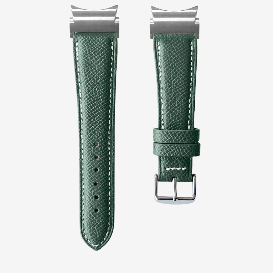 Le Chromatique - Bracelet Samsung 20Mm (Cuir Véritable Grainé) - Fir Green / Money - Watch Band