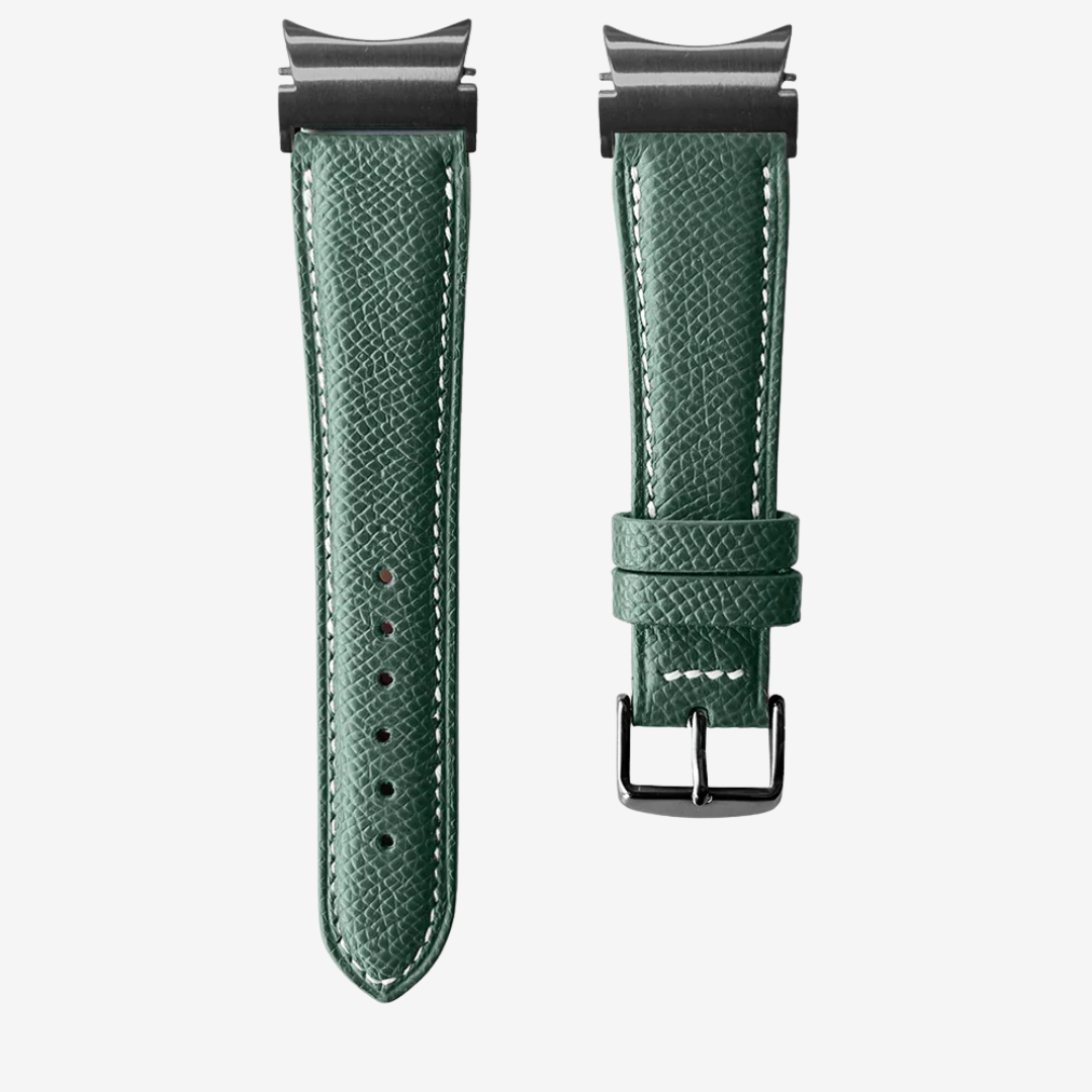 Le Chromatique - Bracelet Samsung 20Mm (Cuir Véritable Grainé) - Fir Green / Black - Watch Band