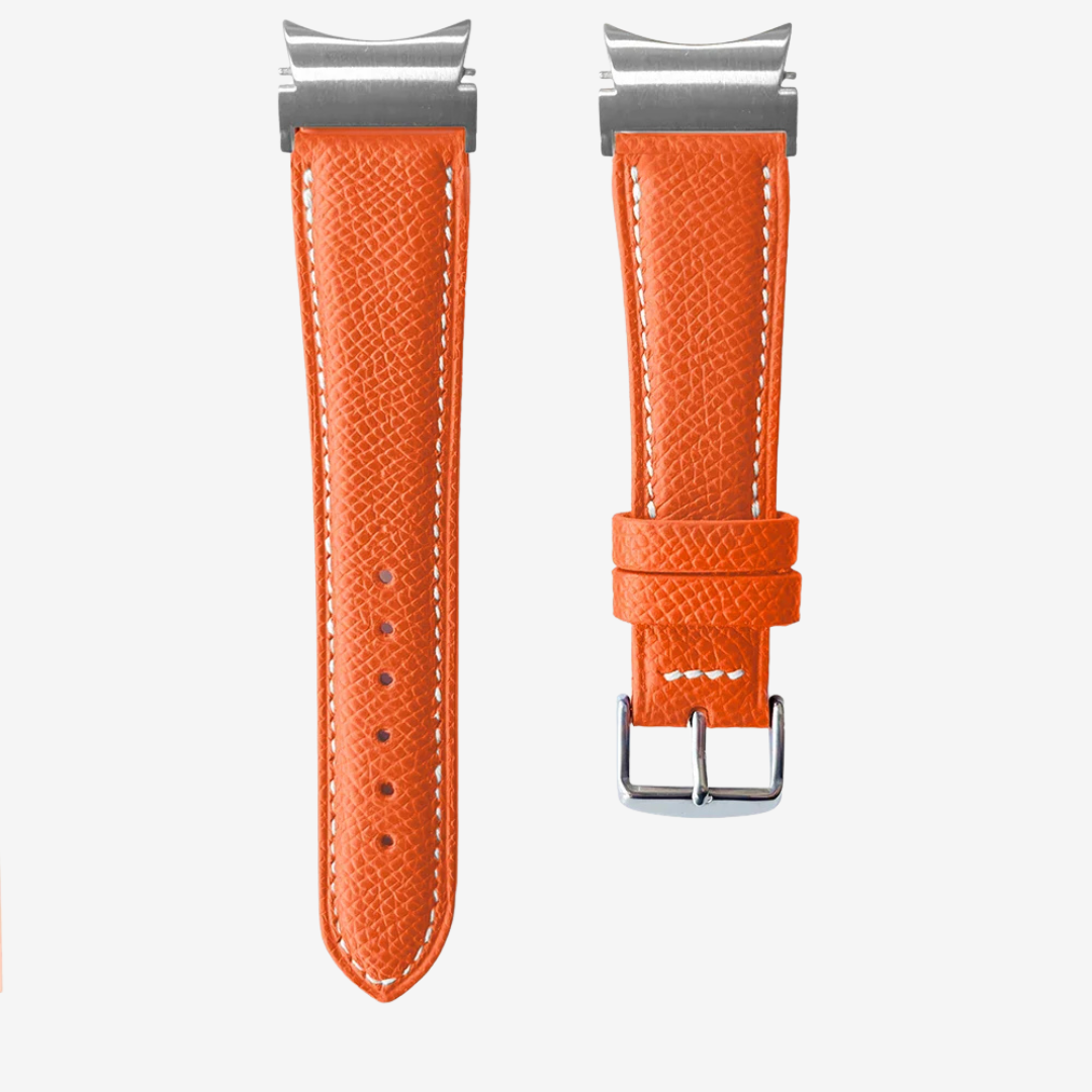 Le Chromatique - Bracelet Samsung 20Mm (Cuir Véritable Grainé) - Orange / Money - Watch Band
