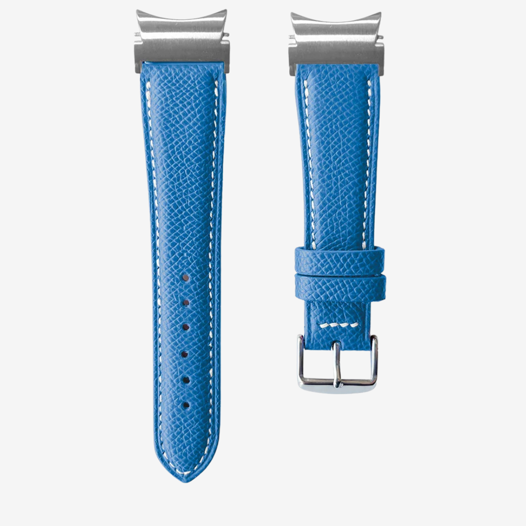 Le Chromatique - Bracelet Samsung 20Mm (Cuir Véritable Grainé) - Royal Blue / Money - Watch Band