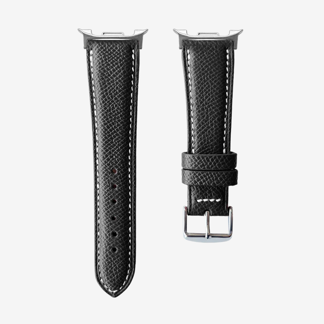 Le Chromatique - Bracelet Samsung Galaxy Watch 8 (Cuir Véritable Grainé) - Black / Money - Watch Band