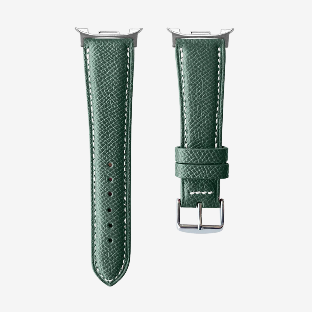Le Chromatique - Bracelet Samsung Galaxy Watch 8 (Cuir Véritable Grainé) - Fir Green / Money - Watch Band