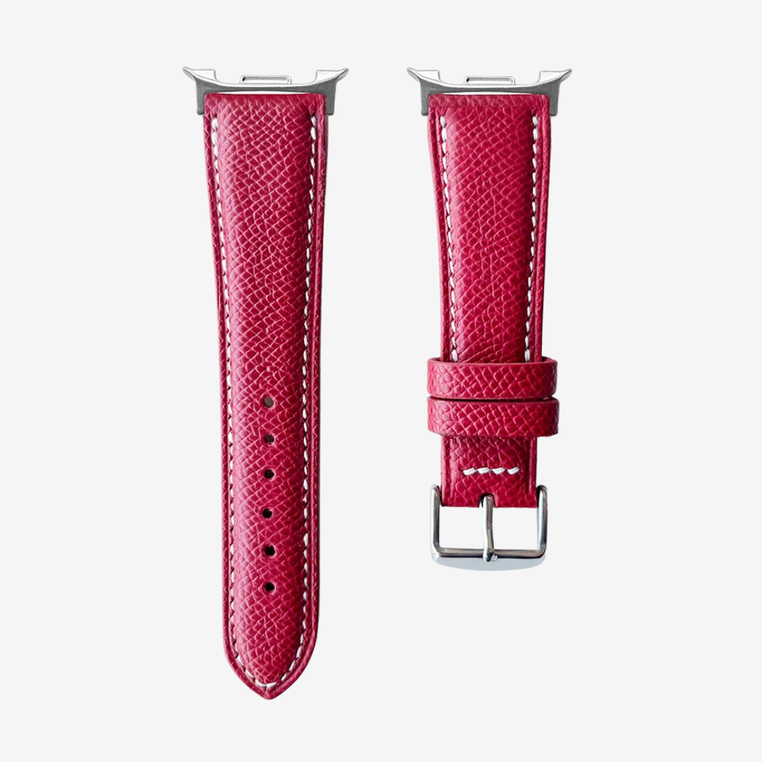 Le Chromatique - Bracelet Samsung Galaxy Watch 8 (Cuir Véritable Grainé) - Carmine Red / Money - Watch Band