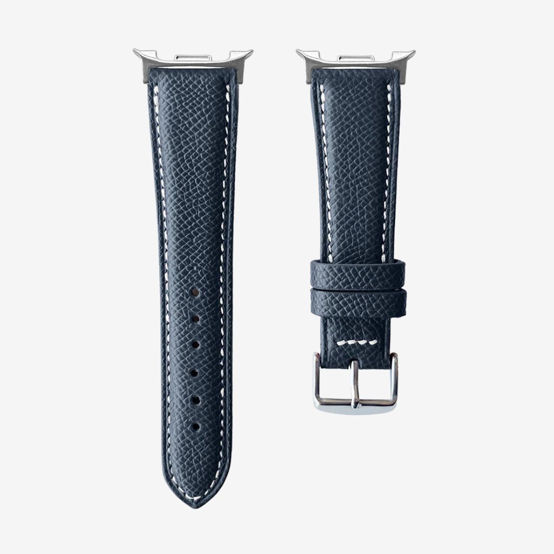 Le Chromatique - Bracelet Samsung Galaxy Watch 8 (Cuir Véritable Grainé) - Dark Midnight Blue / Money - Watch Band