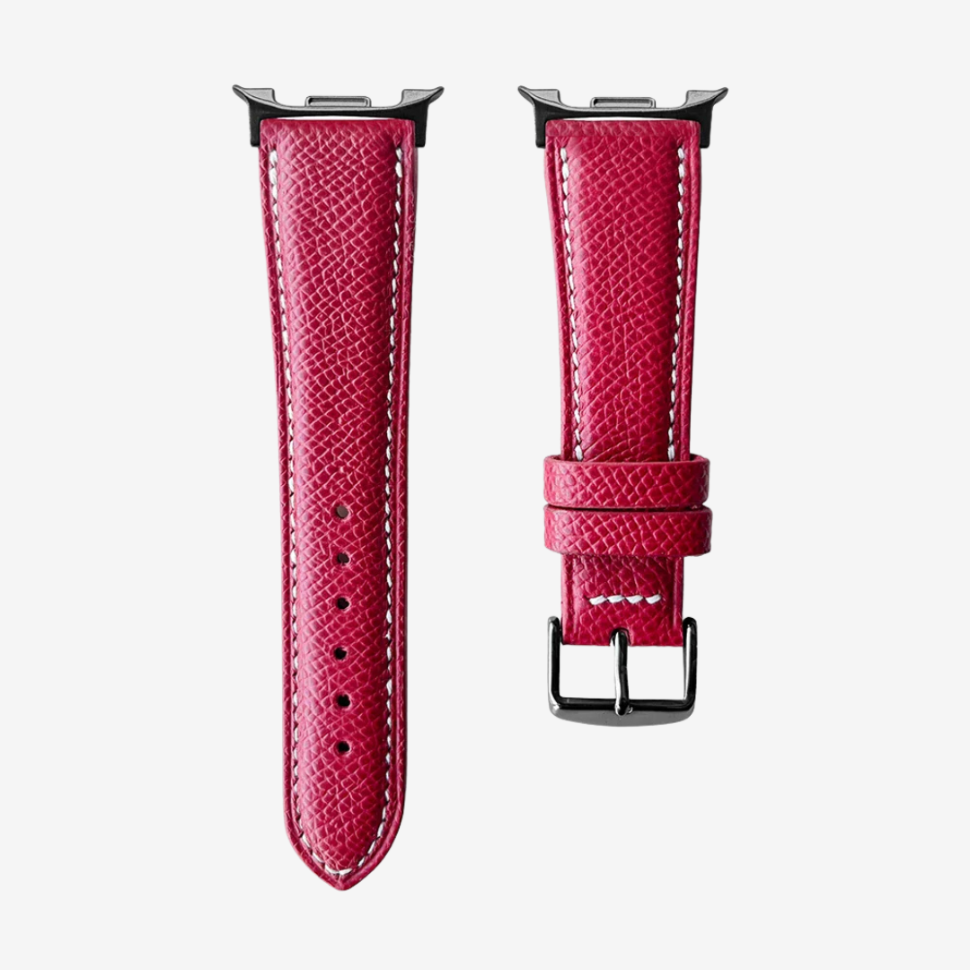 Le Chromatique - Bracelet Samsung Galaxy Watch 8 (Cuir Véritable Grainé) - Carmine Red / Black - Watch Band