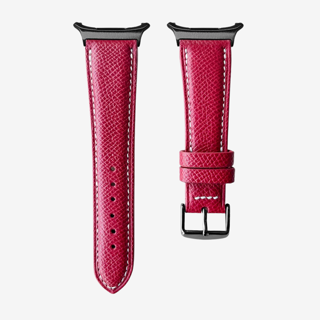 Le Chromatique - Bracelet Samsung Ultra (Cuir Véritable Grainé) - Carmine Red / Black - Watch Band