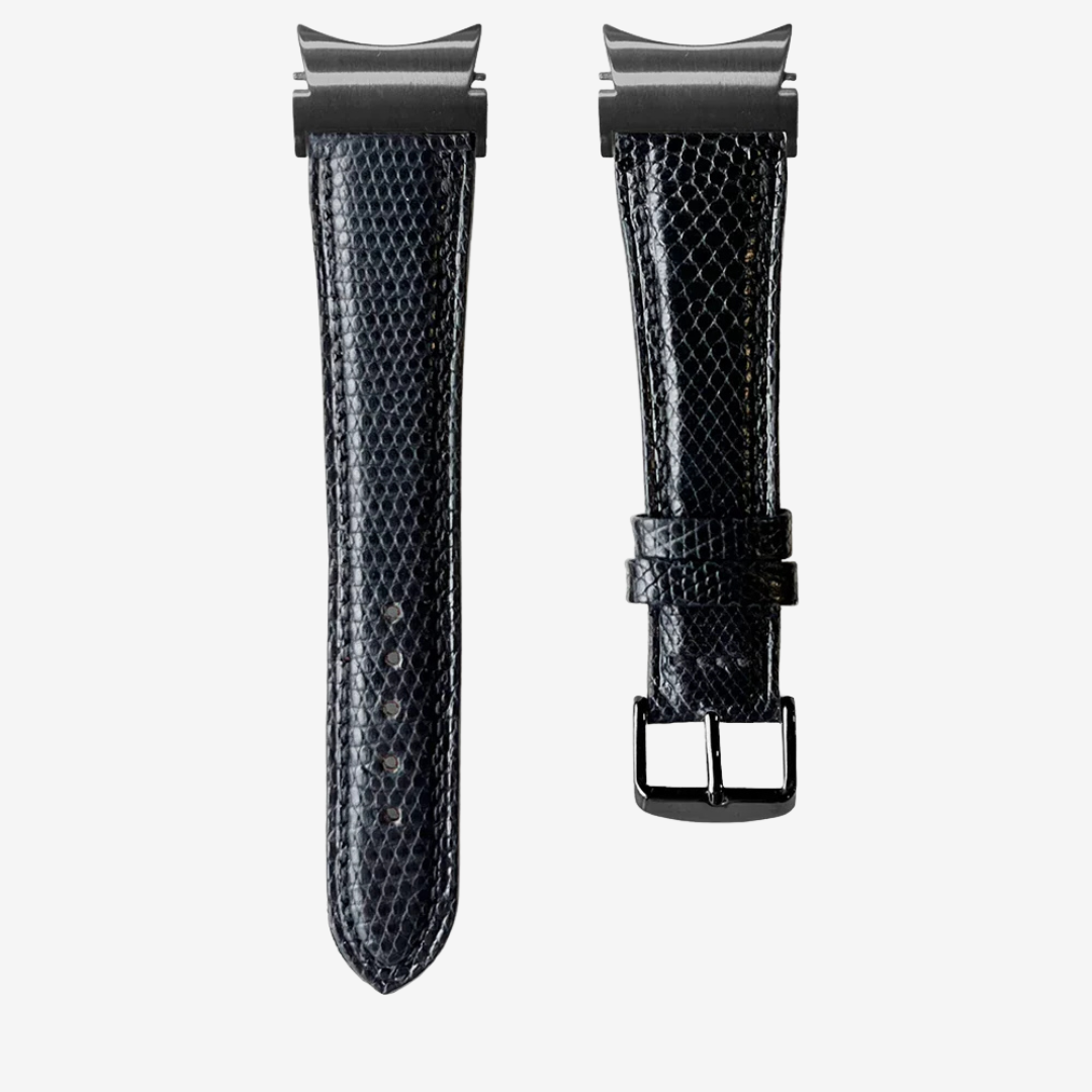 L’Exotique - Bracelet Samsung 20Mm (Cuir Véritable Lézard) - Black / Black - Watch Band