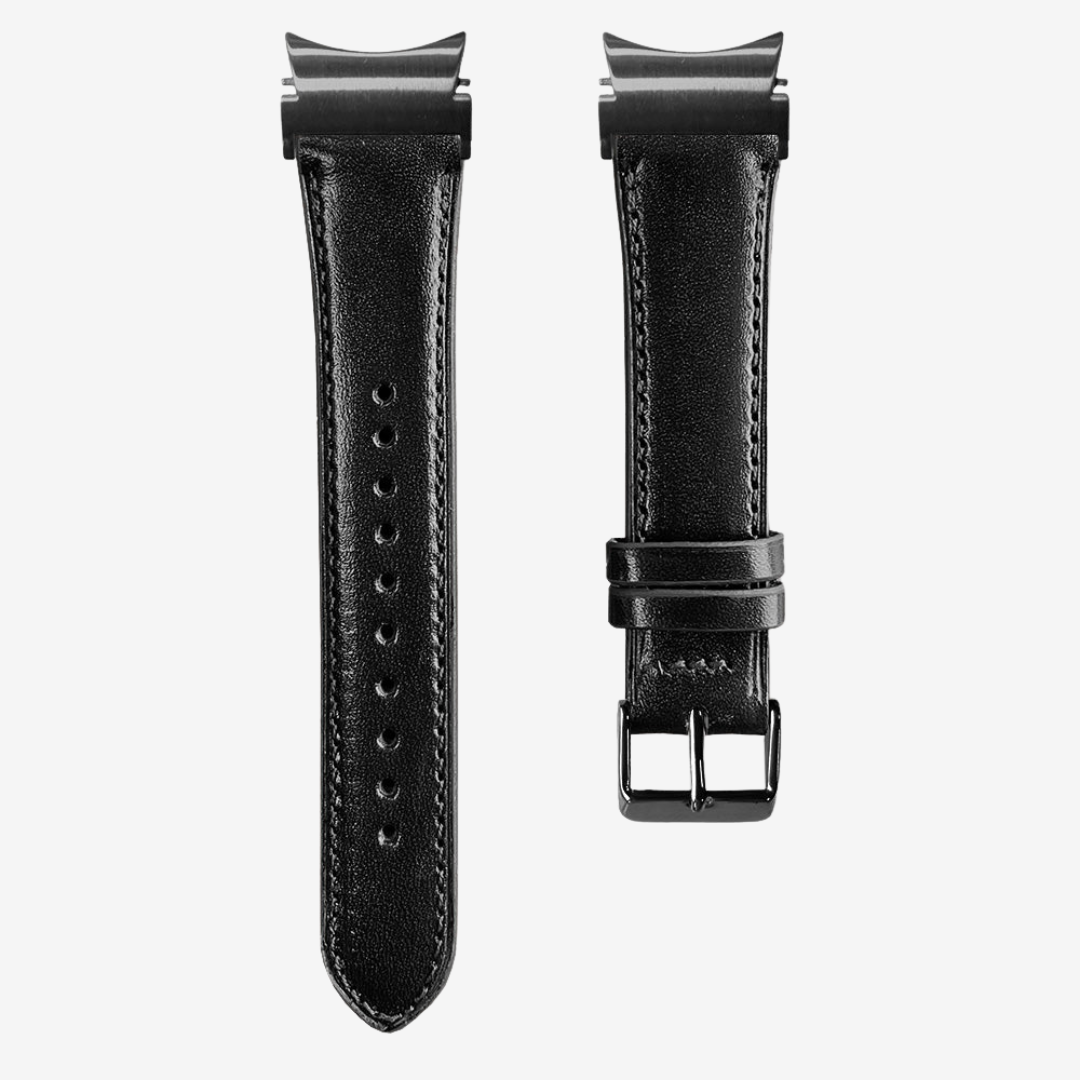 L’Intemporel - Bracelet Samsung 20Mm (Cuir Véritable Lisse) - Black / Black - Watch Band