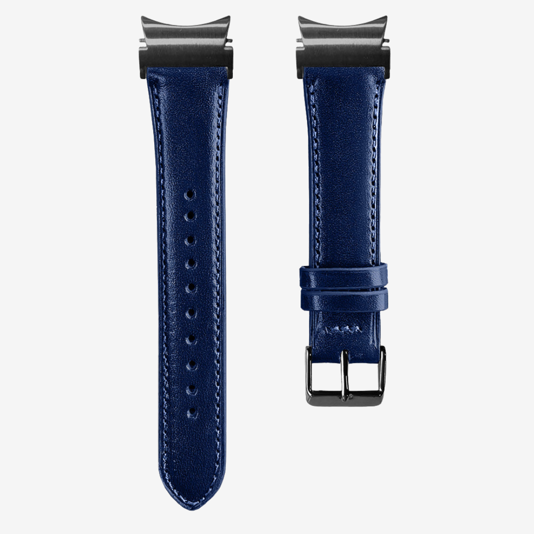 L’Intemporel - Bracelet Samsung 20Mm (Cuir Véritable Lisse) - Bright Blue / Black - Watch Band