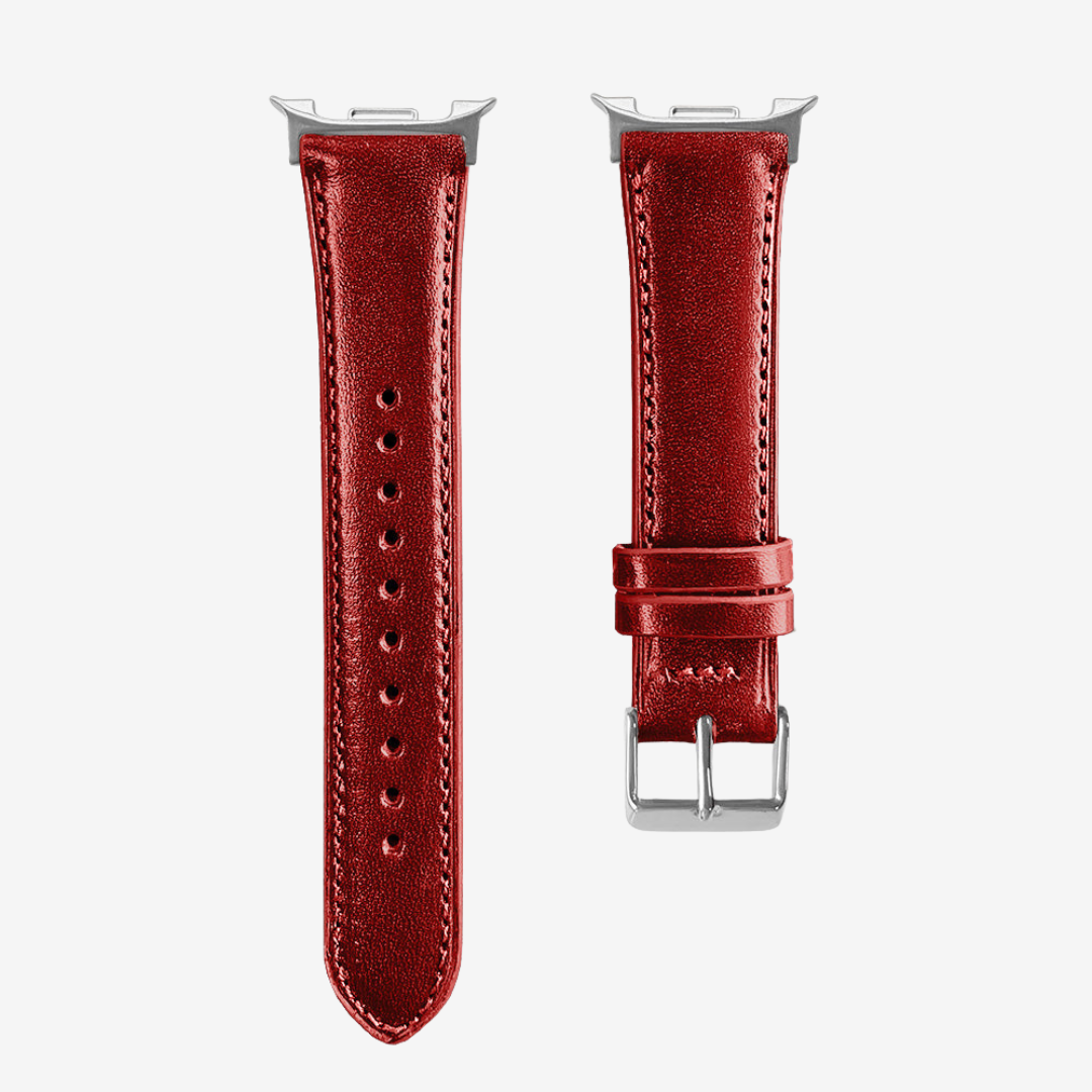 L’Intemporel - Bracelet Samsung Galaxy Watch 8 (Cuir Véritable Lisse) - Bordeaux / Money - Watch Band