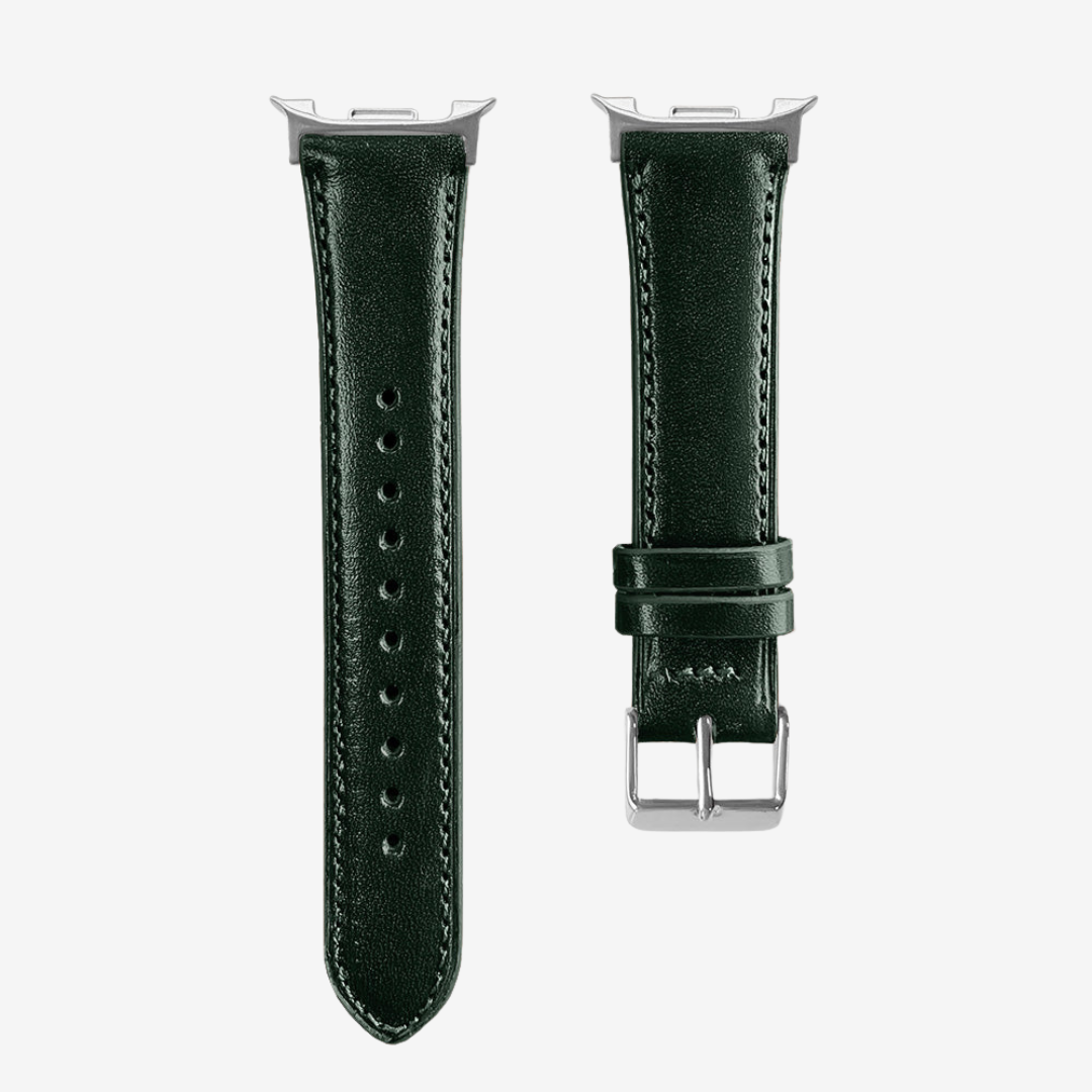 L’Intemporel - Bracelet Samsung Galaxy Watch 8 (Cuir Véritable Lisse) - Fir Green / Money - Watch Band