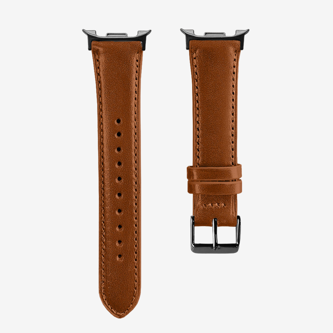 L’Intemporel - Bracelet Samsung Galaxy Watch 8 (Cuir Véritable Lisse) - Cognac / Black - Watch Band