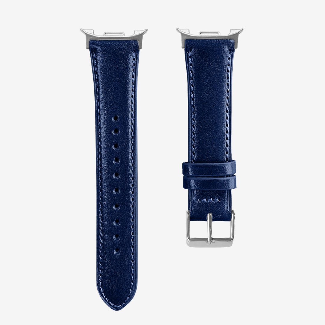 L’Intemporel - Bracelet Samsung Galaxy Watch 8 (Cuir Véritable Lisse) - Bright Blue / Money - Watch Band