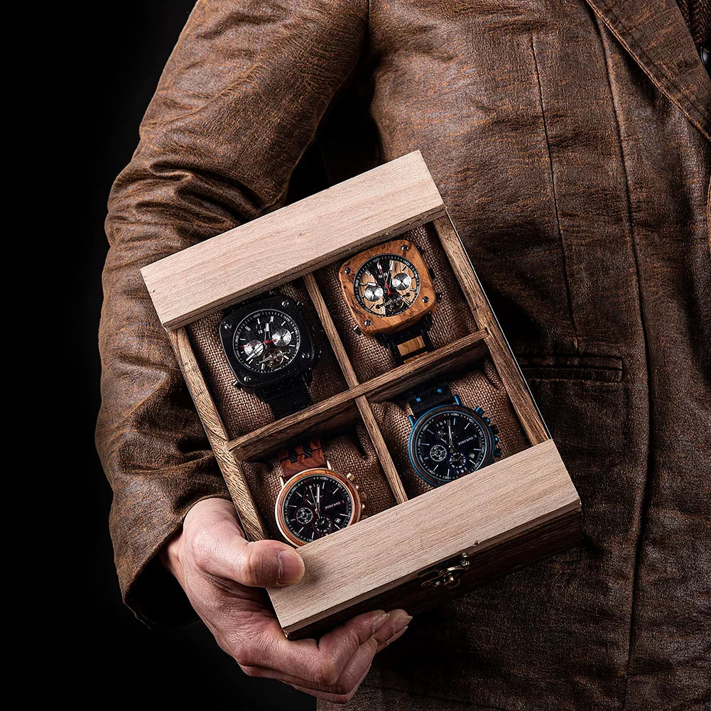 Watch Box – Vintage Wooden Chest 4 Slots - Watch Box
