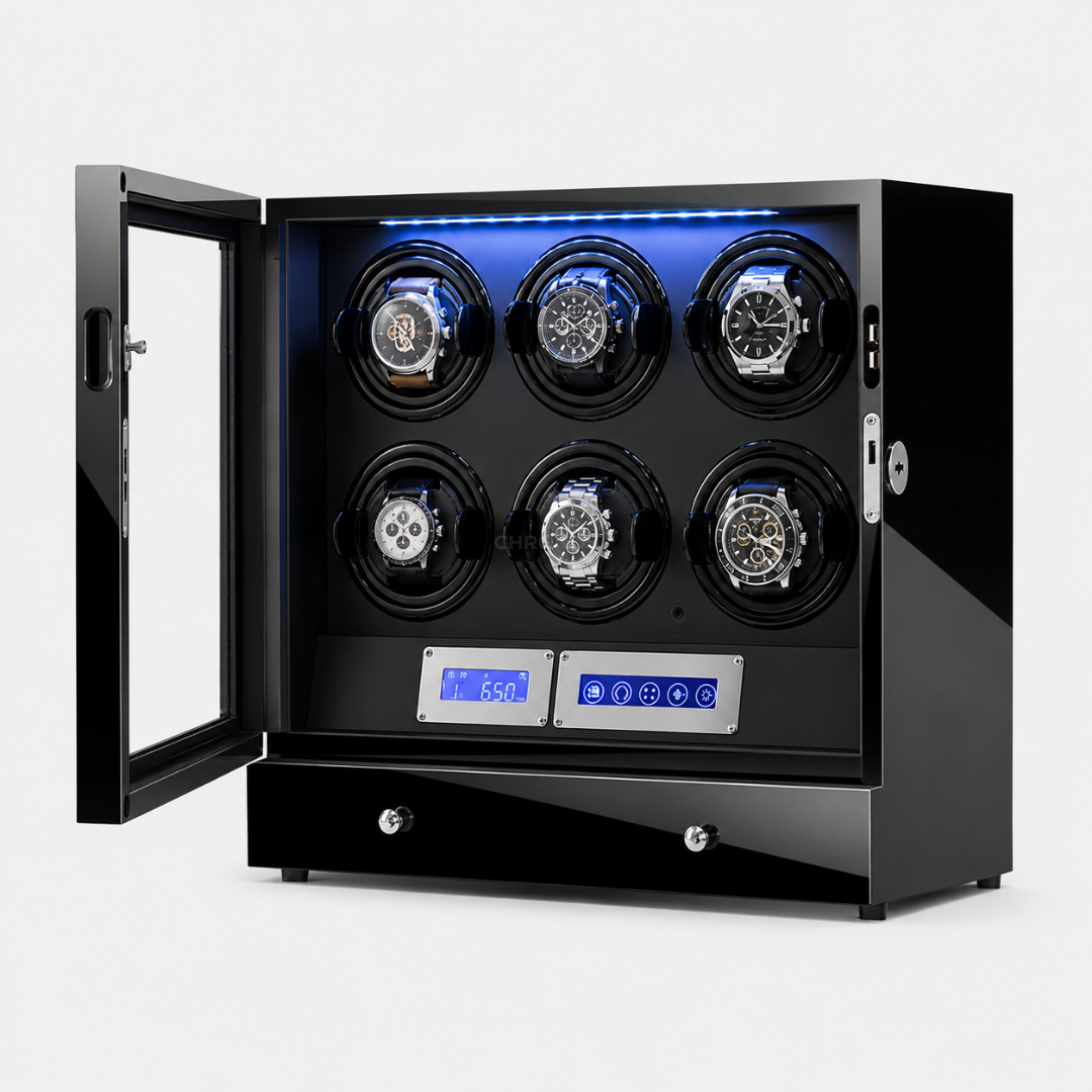 Watch Winder – Black Snyc - 6 Slots / US / CAN - Watch Winder Safe
