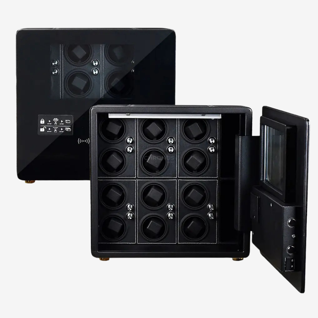 Watch Winder Safe – Bastion Fortress 12 - Black Stitched - Watch Winder